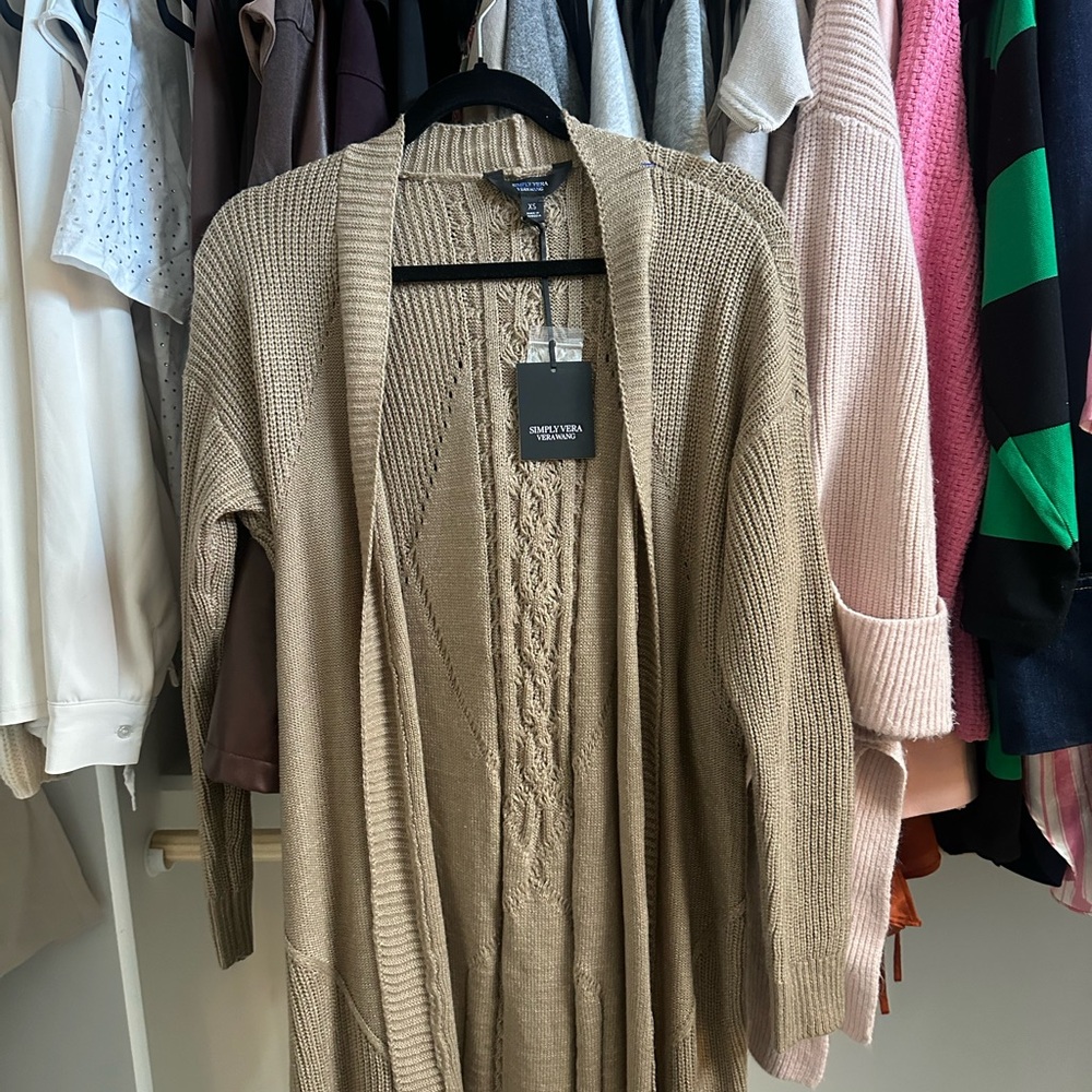 Simply Vera Vera Wang Women's Tan Cardigan Sweater